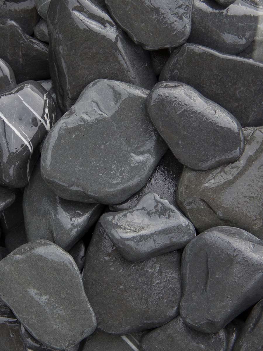 Flat pebbles zwart 30 - 60mm (nat)