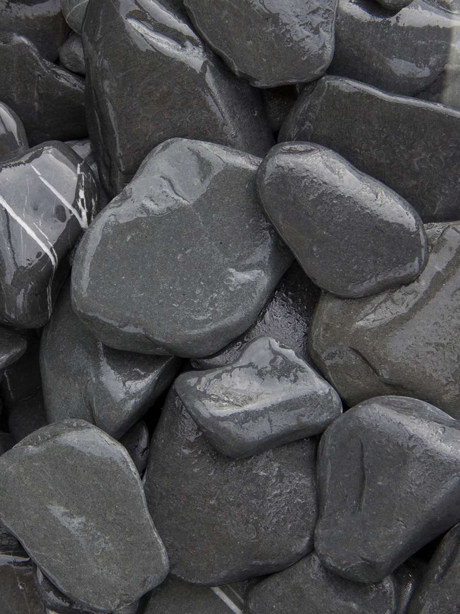 Flat Pebbles zwart 30 - 60mm nat