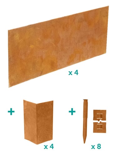 Multi-Edge ADVANCE Corten staal Borderbak 60x60x20cm Inhoud pakket
